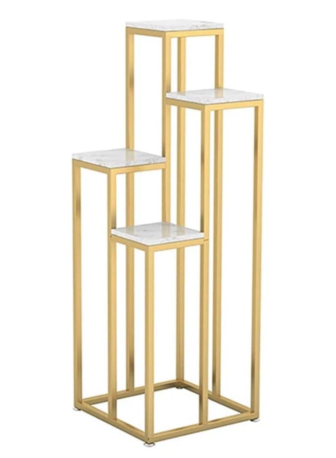 Flower Pot Stand Gold Metal Frame With White Marble Surface Plant Stand Shelf 30x100x30cm