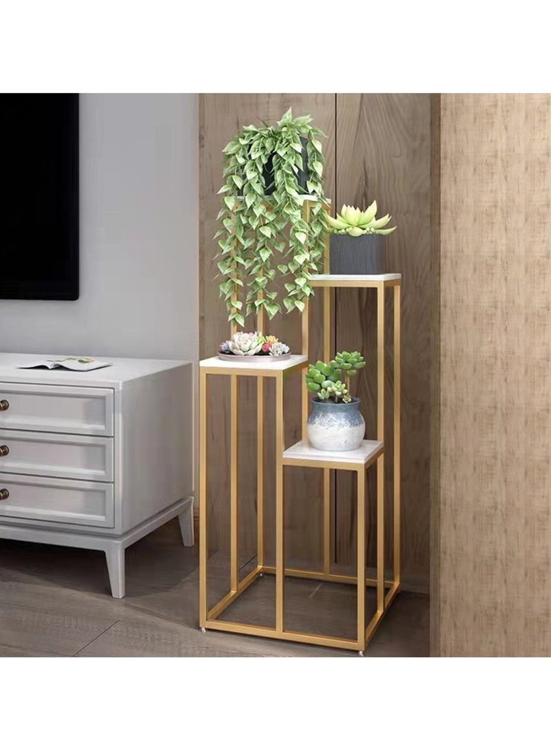 Flower Pot Stand Gold Metal Frame With White Marble Surface Plant Stand Shelf 30x100x30cm