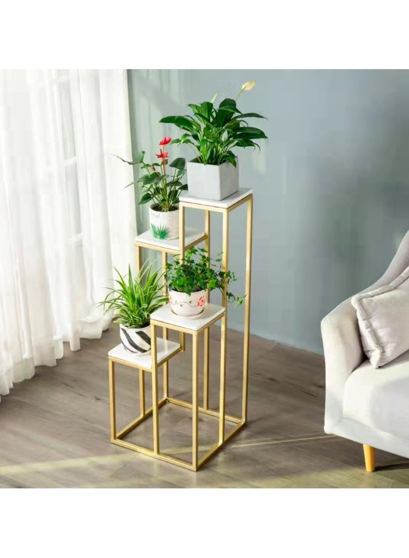 Flower Pot Stand Gold Metal Frame With White Marble Surface Plant Stand Shelf 30x100x30cm