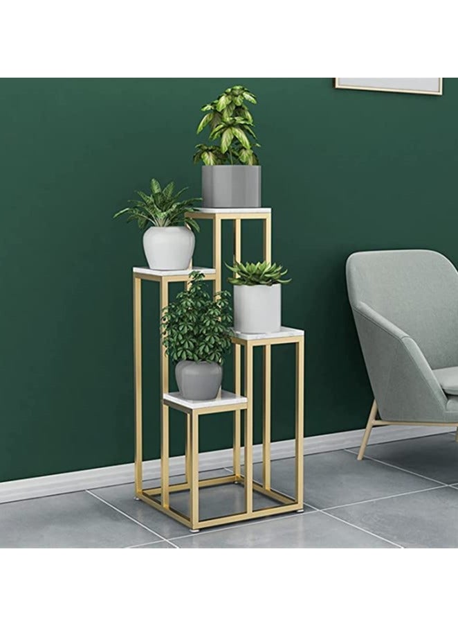 Flower Pot Stand Gold Metal Frame With White Marble Surface Plant Stand Shelf 30x100x30cm