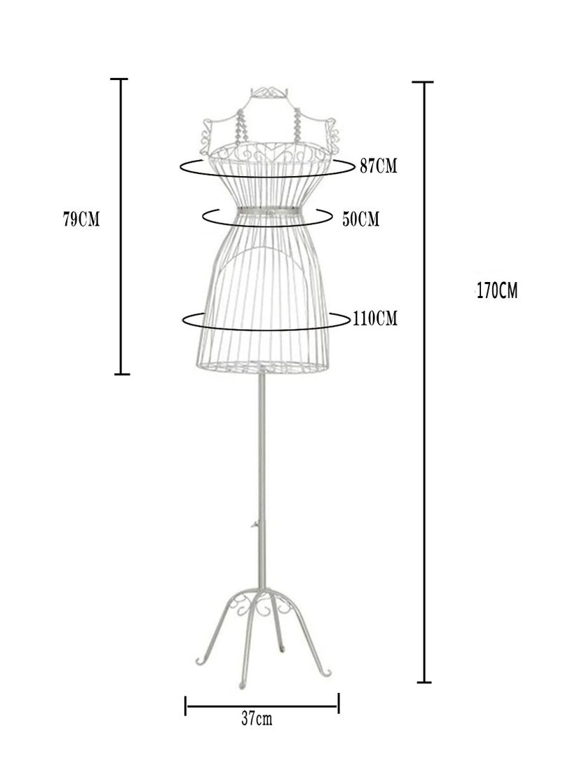 Metal Mannequin Female Dress Form Mannequin with Adjustable Hight White 37x170x37cm