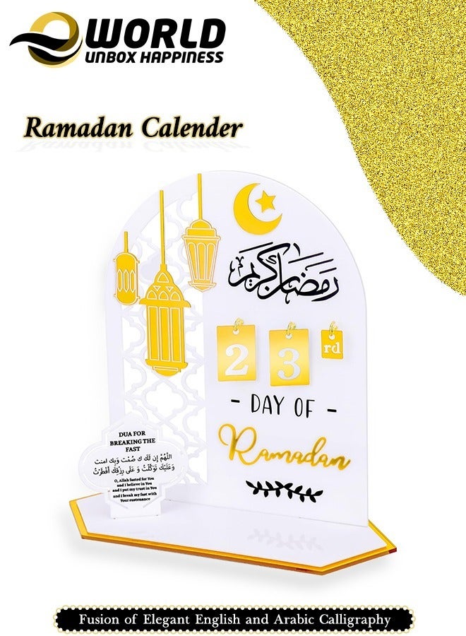 Ramadan Wooden Advent Calendar, Elegant Countdown Decoration with Acrylic Craft Ornaments for Home, Eid Celebrations, and Kids' Gifts, Featuring a 30-Day Countdown