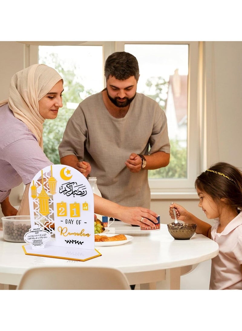 Ramadan Wooden Advent Calendar, Elegant Countdown Decoration with Acrylic Craft Ornaments for Home, Eid Celebrations, and Kids' Gifts, Featuring a 30-Day Countdown