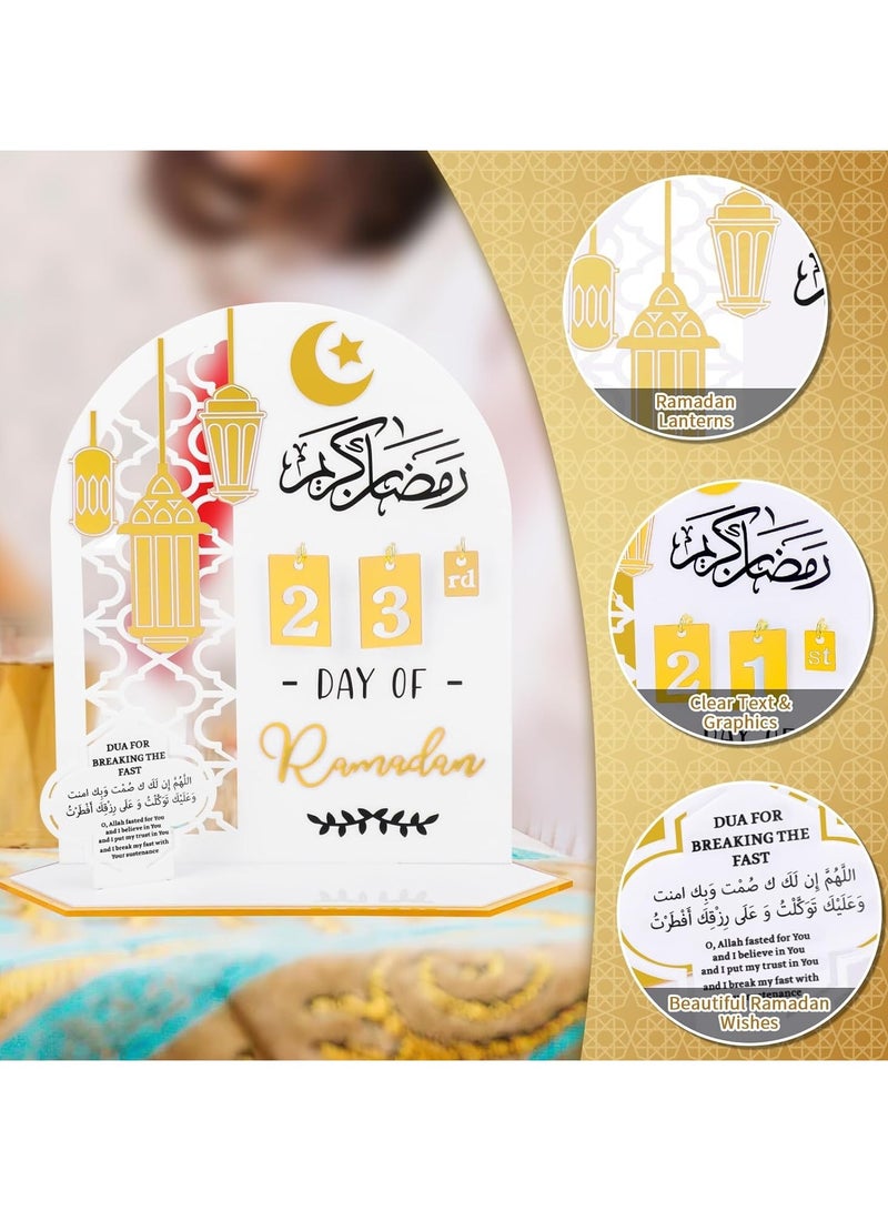 Ramadan Wooden Advent Calendar, Elegant Countdown Decoration with Acrylic Craft Ornaments for Home, Eid Celebrations, and Kids' Gifts, Featuring a 30-Day Countdown