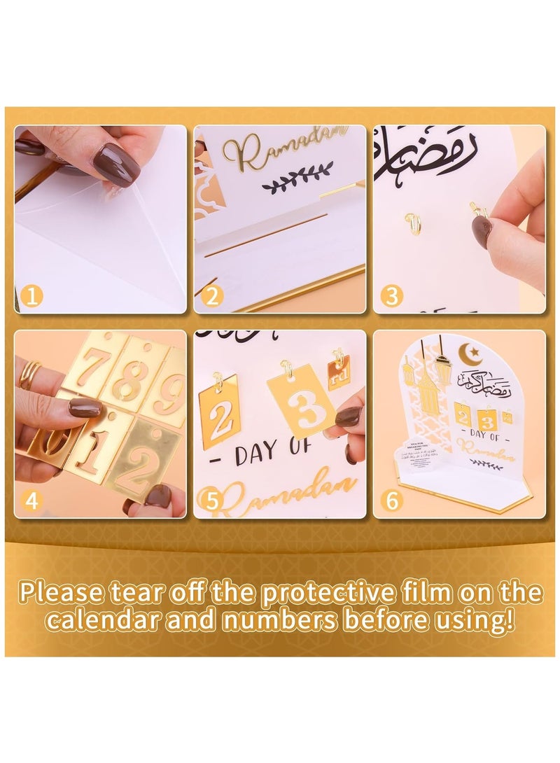 Ramadan Wooden Advent Calendar, Elegant Countdown Decoration with Acrylic Craft Ornaments for Home, Eid Celebrations, and Kids' Gifts, Featuring a 30-Day Countdown