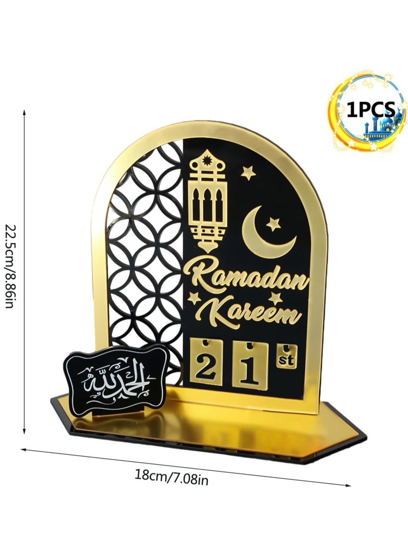 Ramadan Wooden Advent Calendar, Elegant Countdown Decoration with Acrylic Craft Ornaments for Home, Eid Celebrations, and Kids' Gifts, Featuring a 30-Day Countdown