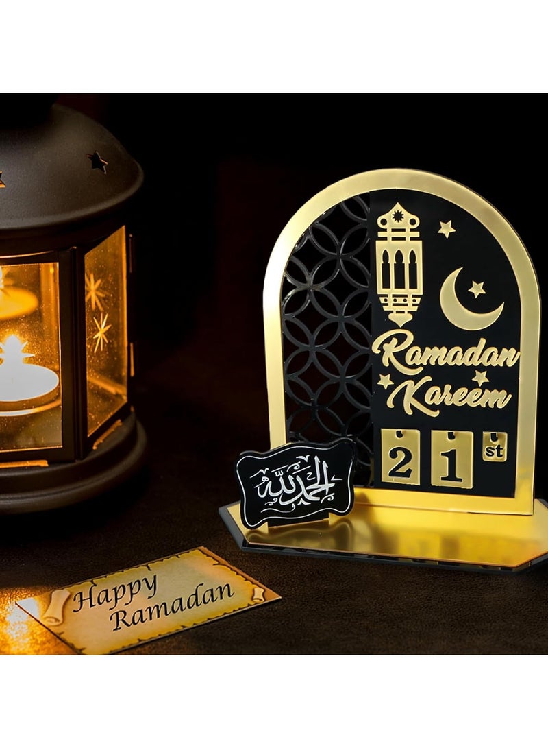 Ramadan Wooden Advent Calendar, Elegant Countdown Decoration with Acrylic Craft Ornaments for Home, Eid Celebrations, and Kids' Gifts, Featuring a 30-Day Countdown