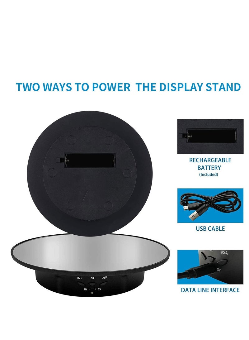 Motorized Rotating Display Stand 20CM /Load 8KG 360 Degree Electric Rotating Turntable for Photography Products Jewelry Cake 3D Model Mirror Cover (Black)