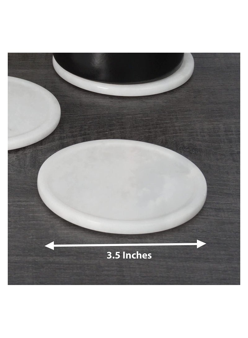 RADICALn Coaster Set Cup Pad 3.5 Inches Handmade Marble Pot White Coasters Plates for Mug Glass Drinks - Non Plastic Non Tile - Warming Stone Kitchen Car Office Drink Coaster Sets