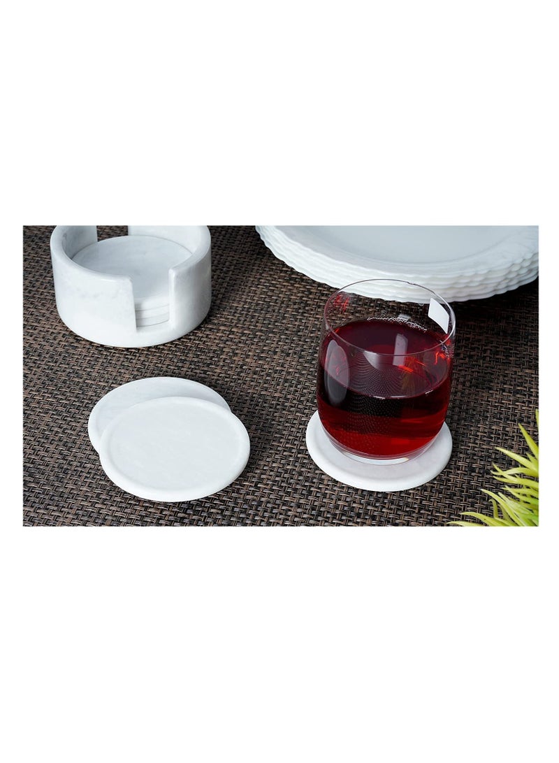 RADICALn Coaster Set Cup Pad 3.5 Inches Handmade Marble Pot White Coasters Plates for Mug Glass Drinks - Non Plastic Non Tile - Warming Stone Kitchen Car Office Drink Coaster Sets