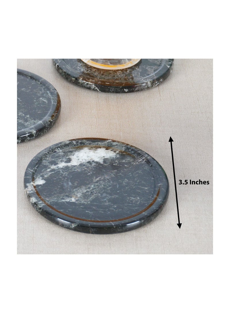 RADICALn Coaster Set Cup Pad 3.5 Inches Handmade Marble Pot Black Coasters Plates for Mug Glass Drinks - Non Plastic Non Tile - Warming Stone Kitchen Car Office Drink Coaster Sets