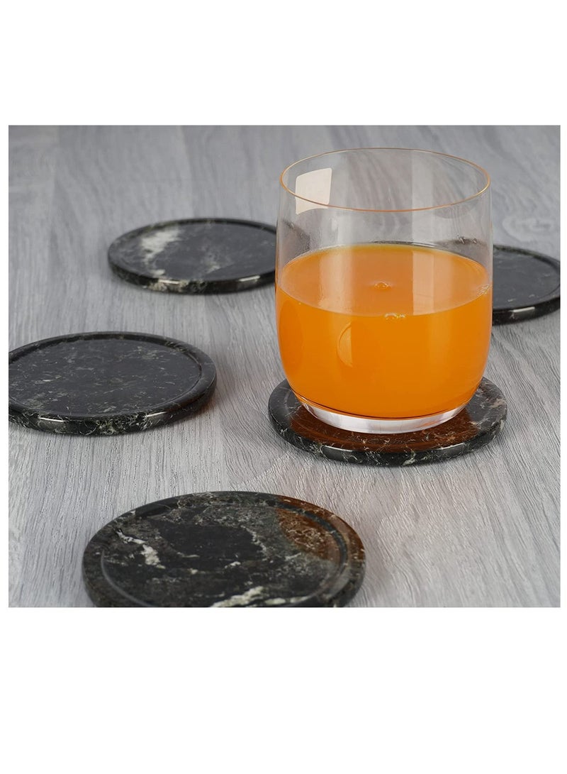 RADICALn Coaster Set Cup Pad 3.5 Inches Handmade Marble Pot Black Coasters Plates for Mug Glass Drinks - Non Plastic Non Tile - Warming Stone Kitchen Car Office Drink Coaster Sets