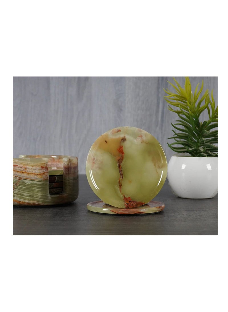 Coaster Set Cup Pad 3.5 Inches Handmade Marble Pot Green Coasters Plates for Mug Glass Drinks - Non Plastic Non Tile - Warming Stone Kitchen Car Office Drink Coaster Sets