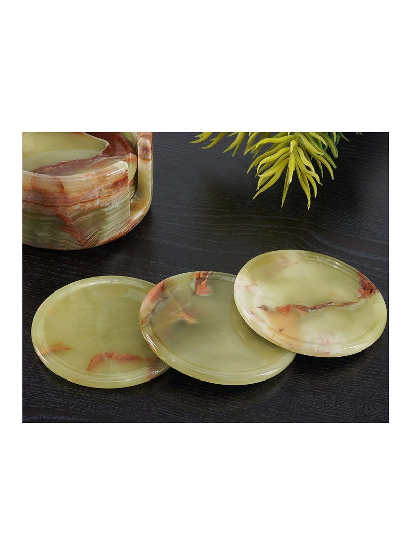 Coaster Set Cup Pad 3.5 Inches Handmade Marble Pot Green Coasters Plates for Mug Glass Drinks - Non Plastic Non Tile - Warming Stone Kitchen Car Office Drink Coaster Sets