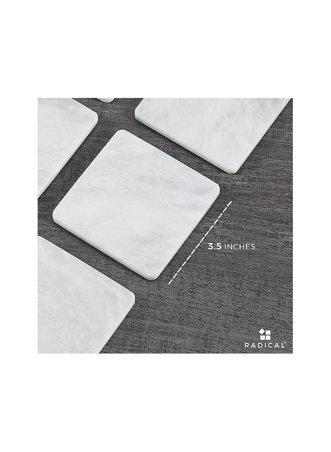 Radicaln Marble Coasters for Drinks White Square 3.5 Inches Handmade Coaster for Farmhouse Kitchen décor - Cup Coasters for Coffee bar décor