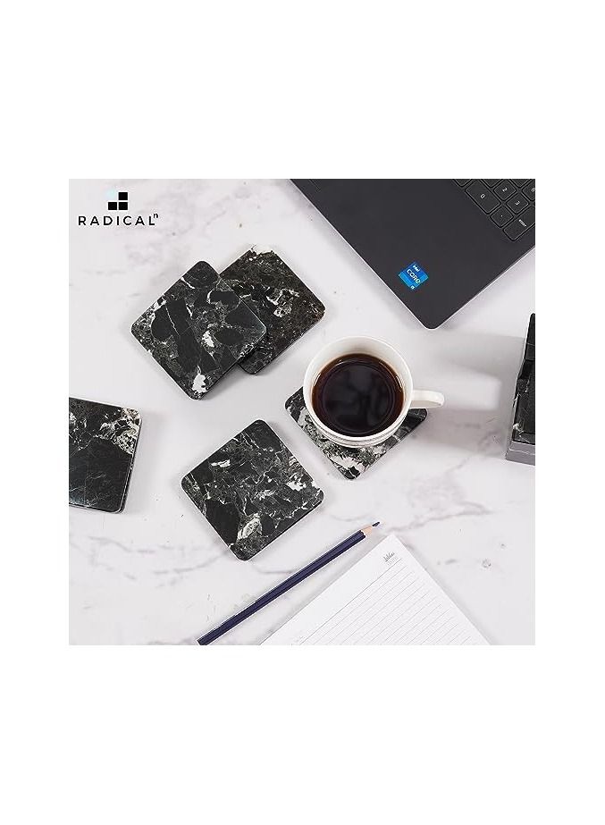 Radicaln Marble Coasters for Drinks Black Square 3.5 Inches Handmade Coasters for Coffee Table and bar Table - Coffee Bar Accessories & Living Room décor