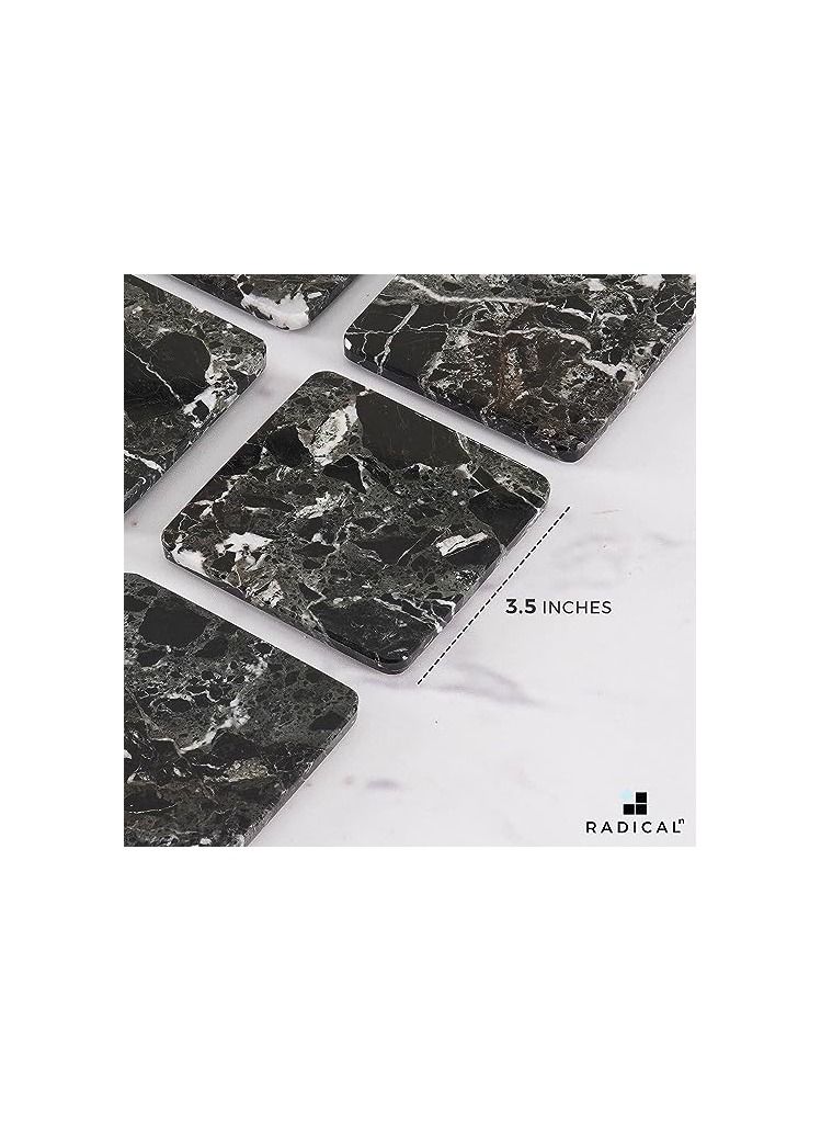 Radicaln Marble Coasters for Drinks Black Square 3.5 Inches Handmade Coasters for Coffee Table and bar Table - Coffee Bar Accessories & Living Room décor