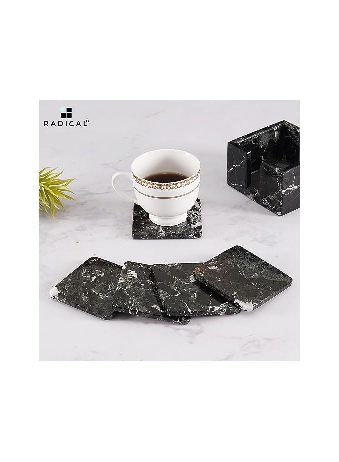 Radicaln Marble Coasters for Drinks Black Square 3.5 Inches Handmade Coasters for Coffee Table and bar Table - Coffee Bar Accessories & Living Room décor