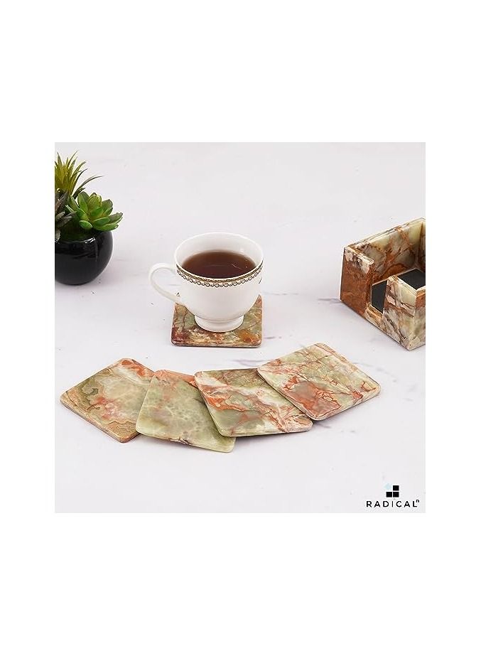 Radicaln Marble Coasters for Drinks Green Square 3.5 Inches Handmade Outdoor Coasters for Patio Table & Table décor - Housewarming Gift for Home & Kitchen