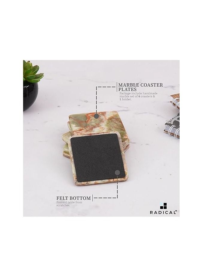 Radicaln Marble Coasters for Drinks Green Square 3.5 Inches Handmade Outdoor Coasters for Patio Table & Table décor - Housewarming Gift for Home & Kitchen