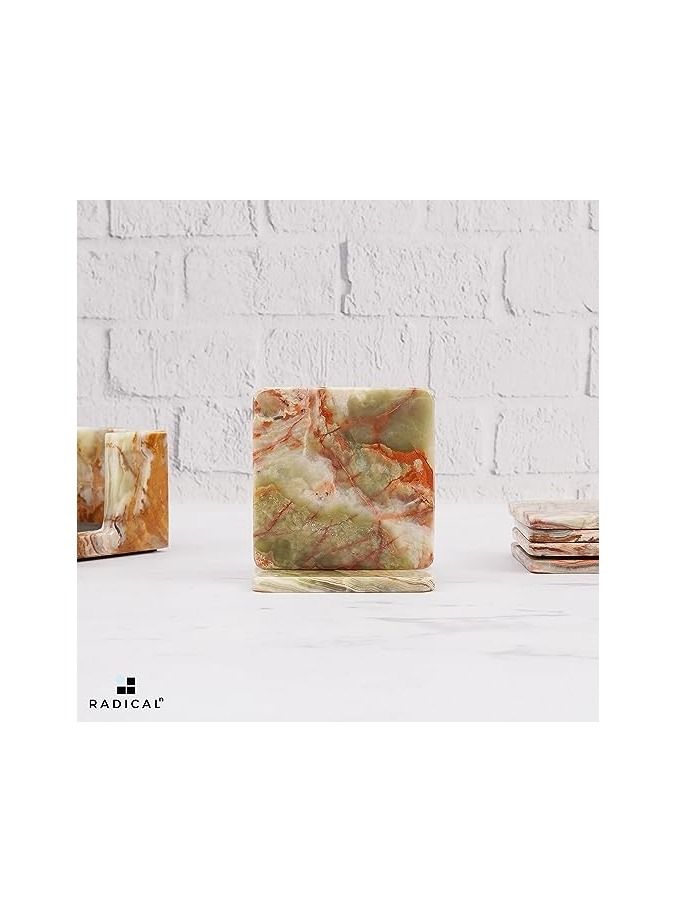 Radicaln Marble Coasters for Drinks Green Square 3.5 Inches Handmade Outdoor Coasters for Patio Table & Table décor - Housewarming Gift for Home & Kitchen