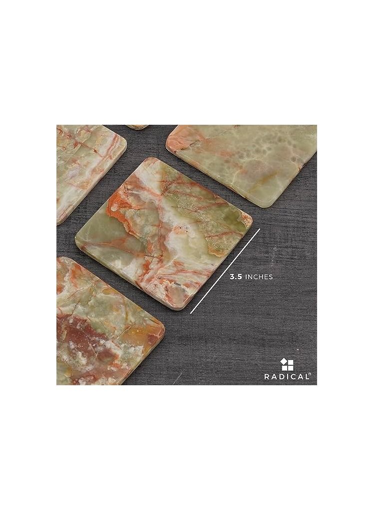 Radicaln Marble Coasters for Drinks Green Square 3.5 Inches Handmade Outdoor Coasters for Patio Table & Table décor - Housewarming Gift for Home & Kitchen