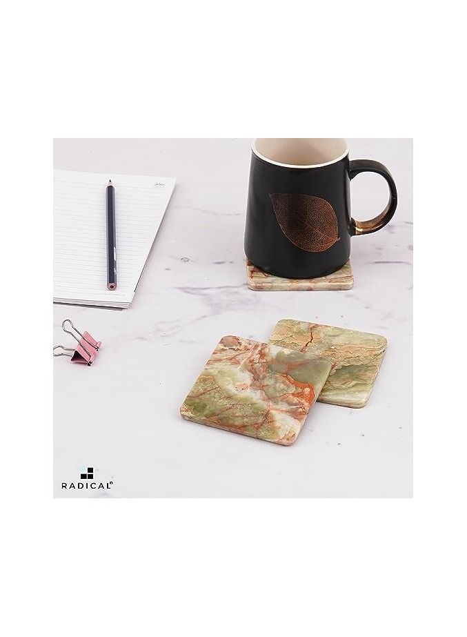 Radicaln Marble Coasters for Drinks Green Square 3.5 Inches Handmade Outdoor Coasters for Patio Table & Table décor - Housewarming Gift for Home & Kitchen