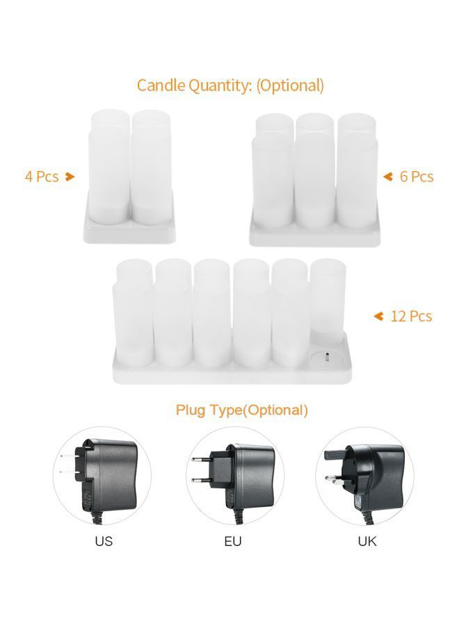 12-Piece LED Rechargeable Candle Lights White 20centimeter