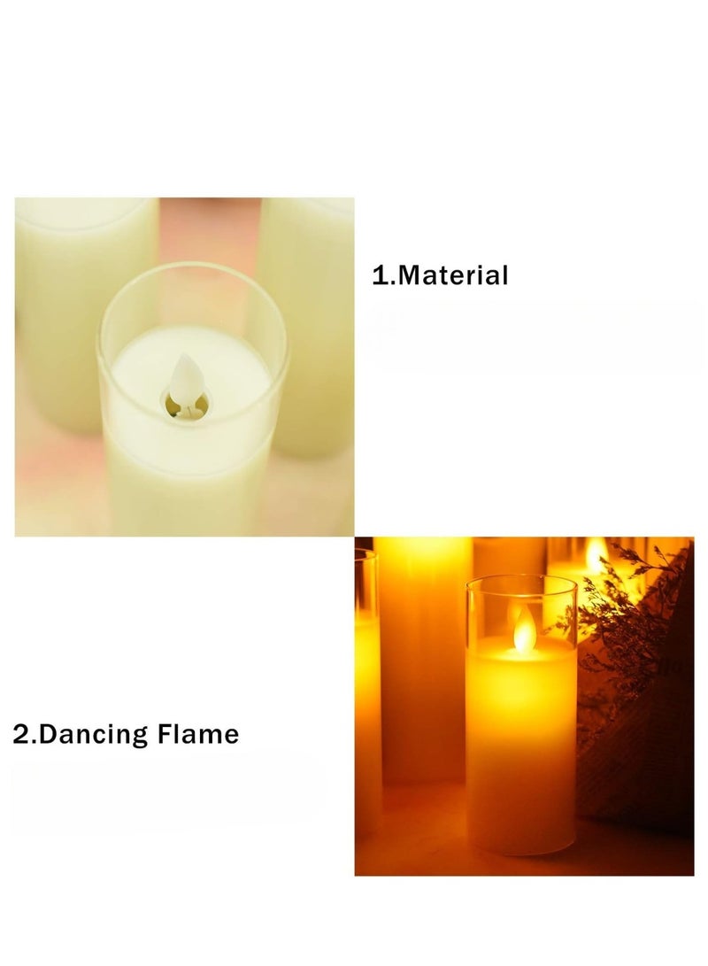 Pack of 3 Battery Operated Pillar Real Wax Moving Wick LED Glass Candle Sets  ACROSS Flickering Flameless Candles with Remote Control Timer for Holiday Wedding Party