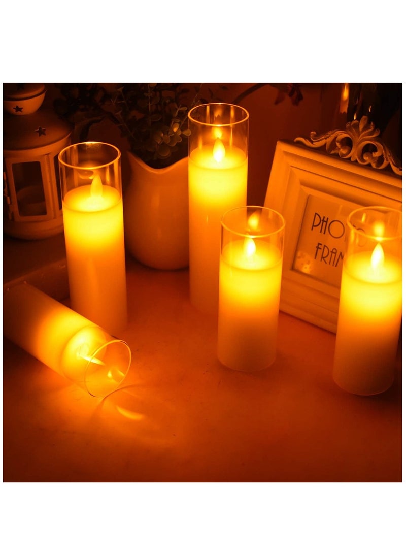 Pack of 3 Battery Operated Pillar Real Wax Moving Wick LED Glass Candle Sets  ACROSS Flickering Flameless Candles with Remote Control Timer for Holiday Wedding Party