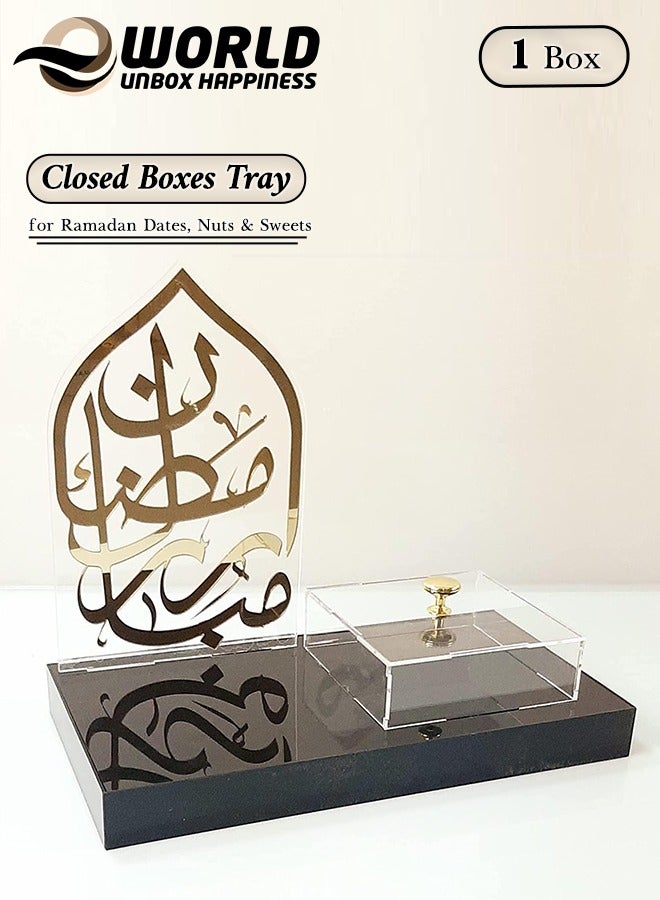 Exquisite Ramadan Sweets Display Tray with Ramadan Kareem Calligraphy Decorations, Features a Wooden Tray with an Enclosed Box for Preserving Ramadan Sweets