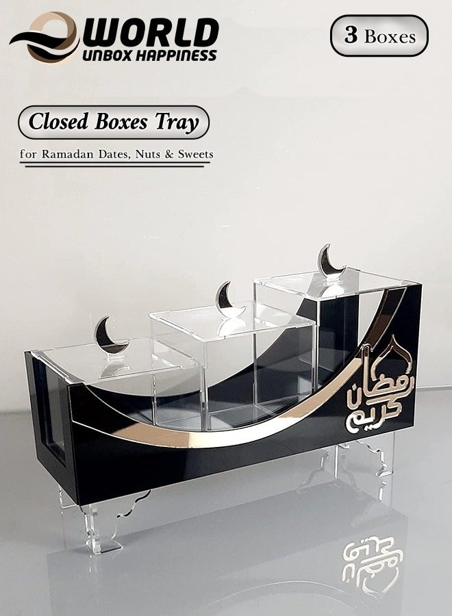 Exquisite Ramadan Sweets Display Tray with Ramadan Kareem Calligraphy Decorations, Features a Wooden Tray with 3 Enclosed Box for Preserving Ramadan Sweets