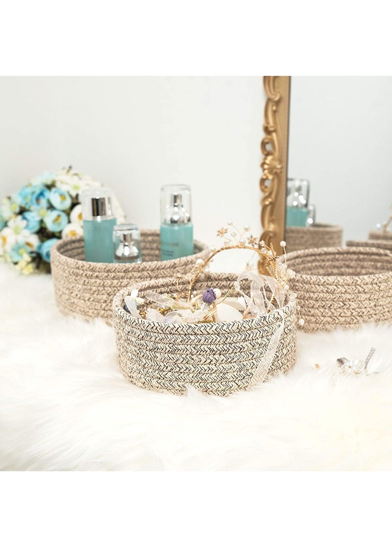 SYOSI Cotton Rope Nesting Baskets, 3 Pack Woven Cotton Rope Storage Basket, Lovely Closet Baskets Bins for Shelves, Rope Storage Baskets Mini Table Basket Organizer for Small Household Items (Brown)