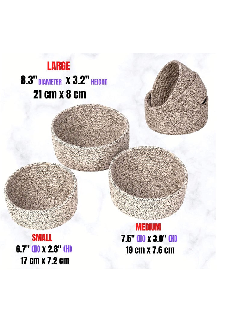 SYOSI Cotton Rope Nesting Baskets, 3 Pack Woven Cotton Rope Storage Basket, Lovely Closet Baskets Bins for Shelves, Rope Storage Baskets Mini Table Basket Organizer for Small Household Items (Brown)