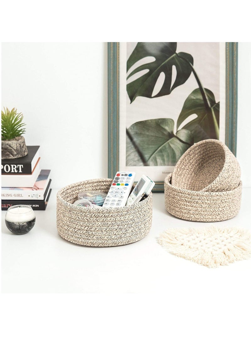 SYOSI Cotton Rope Nesting Baskets, 3 Pack Woven Cotton Rope Storage Basket, Lovely Closet Baskets Bins for Shelves, Rope Storage Baskets Mini Table Basket Organizer for Small Household Items (Brown)