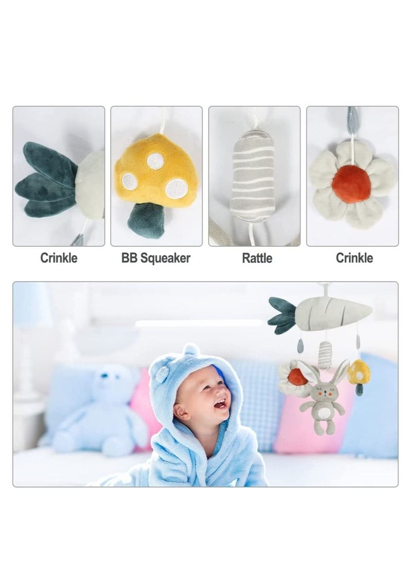 Baby Hanging Rattles Toys Activity Rabbit Plush Animal Wind Chime Sensory Toy with BB Squeaker Safety for Newborn Babies Toddlers Shower Gift