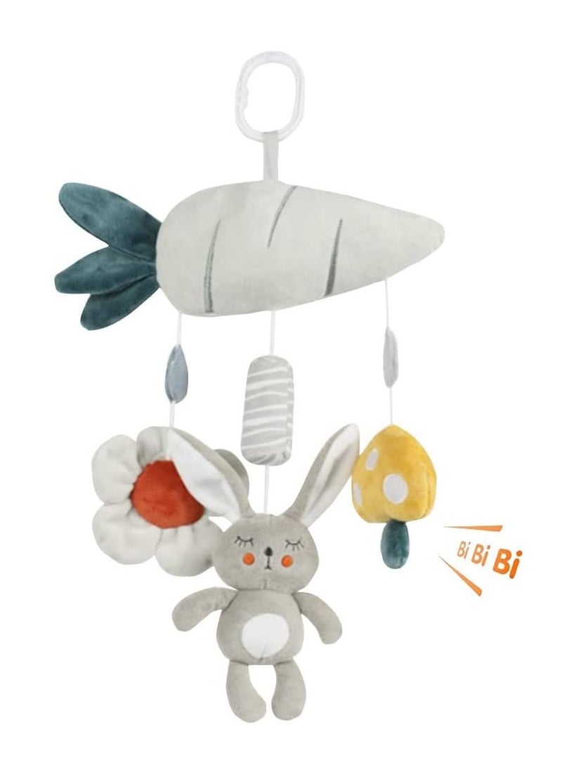 Baby Hanging Rattles Toys Activity Rabbit Plush Animal Wind Chime Sensory Toy with BB Squeaker Safety for Newborn Babies Toddlers Shower Gift