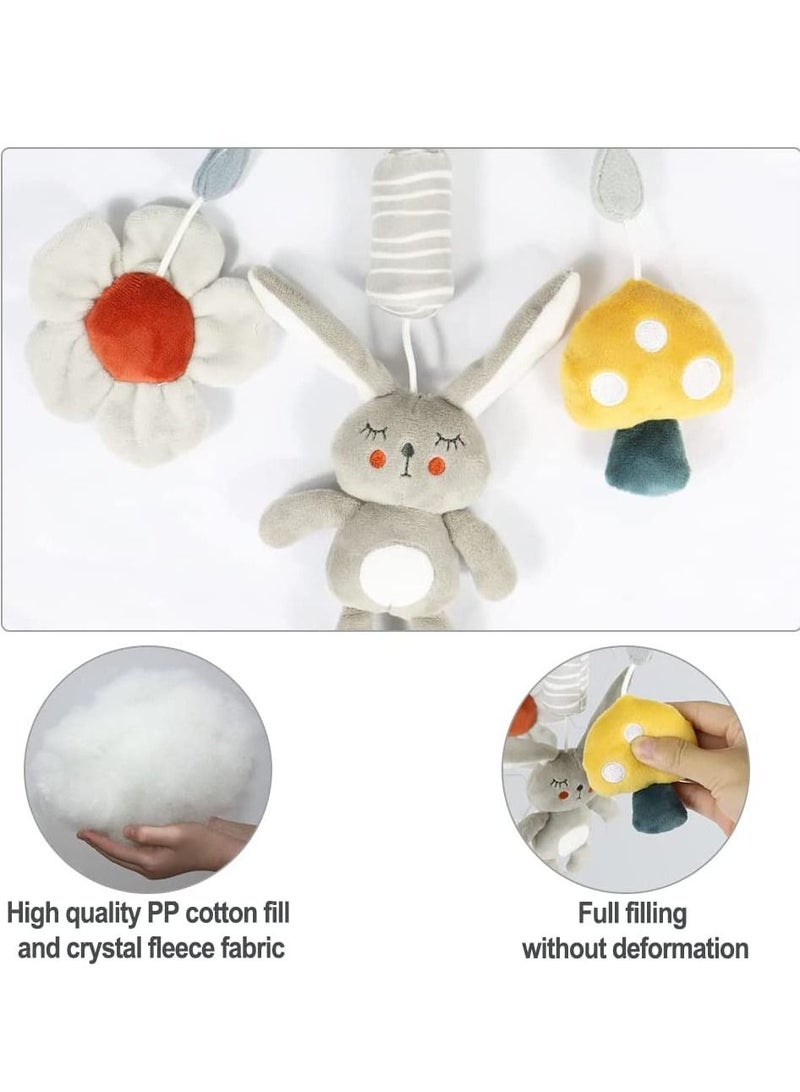 Baby Hanging Rattles Toys Activity Rabbit Plush Animal Wind Chime Sensory Toy with BB Squeaker Safety for Newborn Babies Toddlers Shower Gift