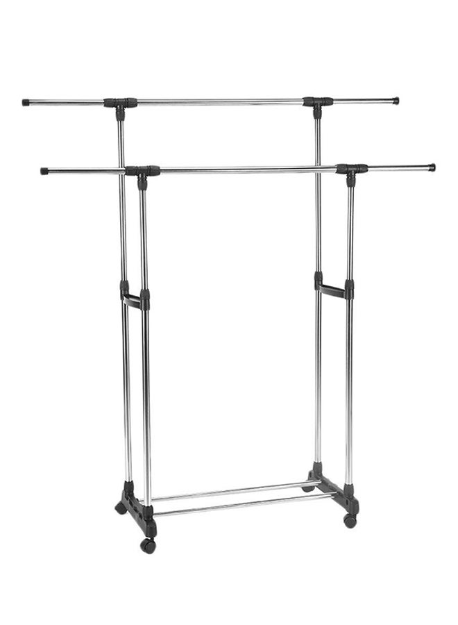 Portable Double Layers Clothes Rack Floor Hanger Black/Silver