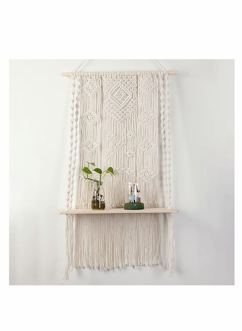 Macrame Wall Hanging Shelf Shelf Woven Home Organizer Decor White Handmade Wood Boho Rope Plant Pot Basket Hanger Holder Cotton for Decor