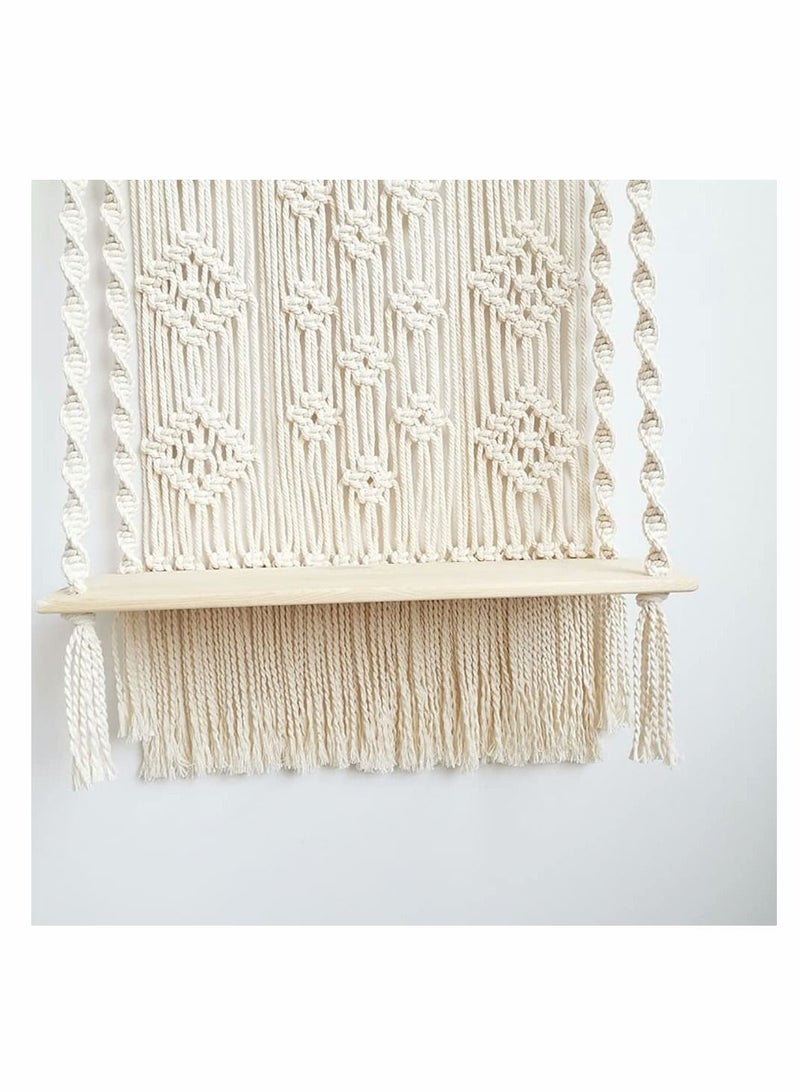 Macrame Wall Hanging Shelf Shelf Woven Home Organizer Decor White Handmade Wood Boho Rope Plant Pot Basket Hanger Holder Cotton for Decor