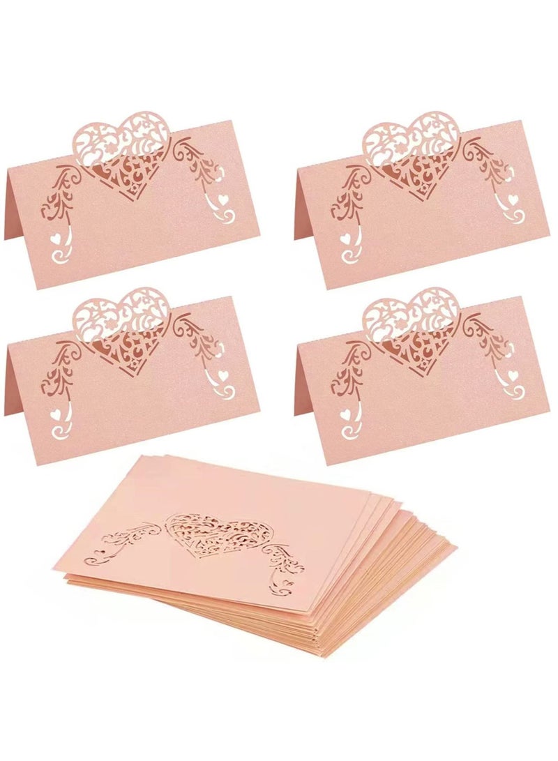 Heart Shaped Hollow Out Pink Place Cards Wedding Decoration Buffet Table Setting Name for Baby Shower(70 Pcs)