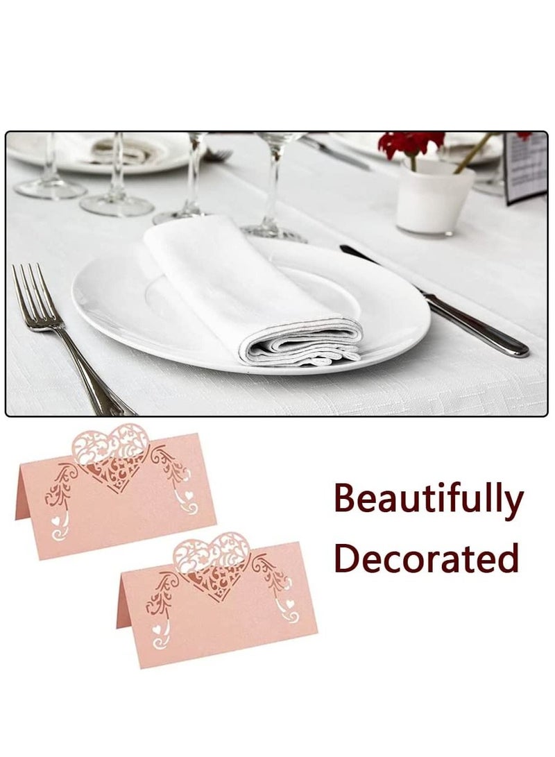 Heart Shaped Hollow Out Pink Place Cards Wedding Decoration Buffet Table Setting Name for Baby Shower(70 Pcs)