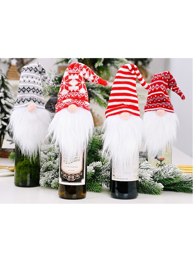 4PCS Set Gnome Bottle Cap Knitted Hat Forest Old Man Bottle Cover Faceless Doll Bottle Cap Decoration (Decorative Bottle Cover)