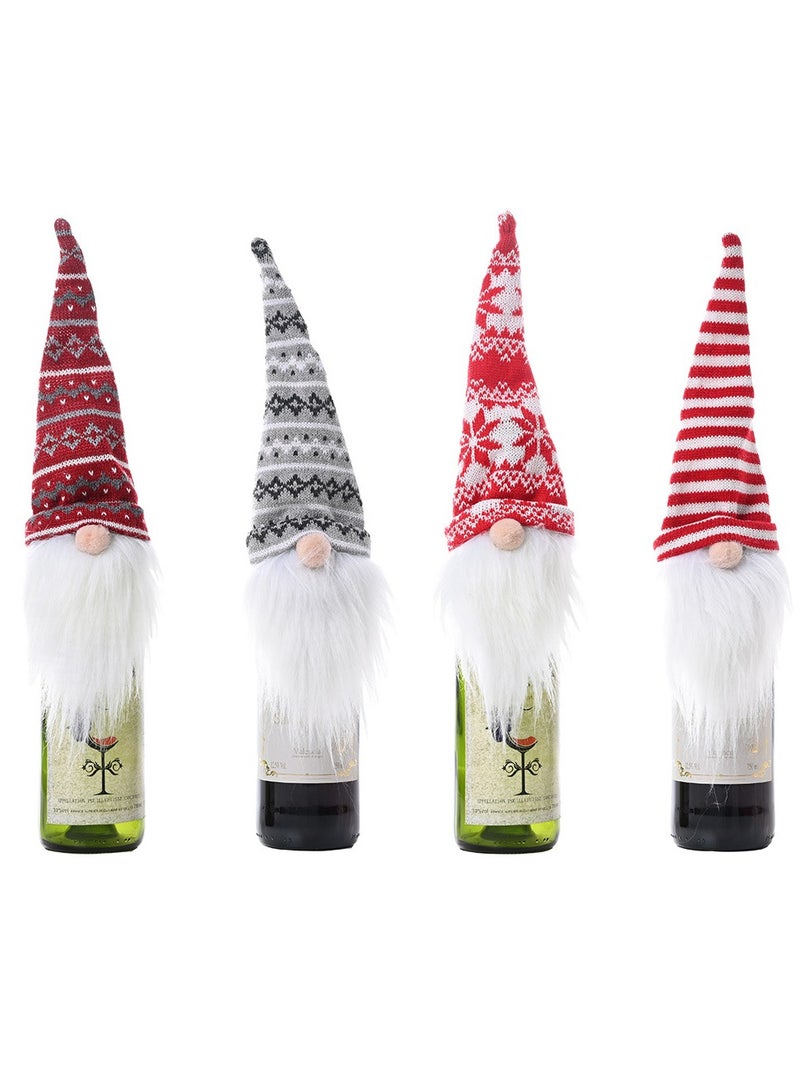 4PCS Set Gnome Bottle Cap Knitted Hat Forest Old Man Bottle Cover Faceless Doll Bottle Cap Decoration (Decorative Bottle Cover)