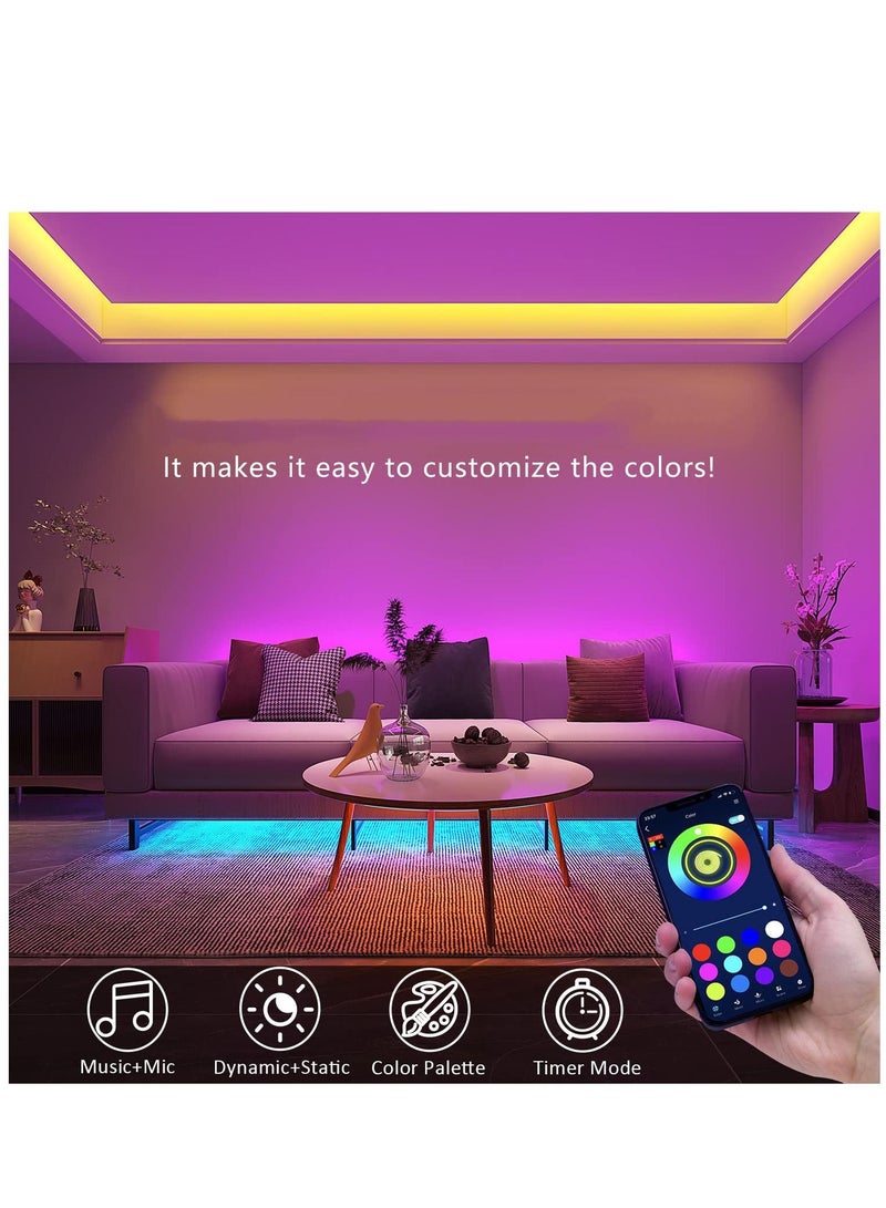 Led Light Strip Bluetooth Smart App Music Sync Color Changing RGB LED Light Strip with Remote Control and Power Adapter Led Lights for Bedroom Room Home Decor 100ft