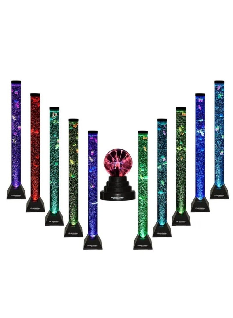 Sensory Mood Light Novelty Bubbles Water Tube Aquarium - 100cm & Plasma Ball Touch and Sound Sensitive – 3.5 inches Glass Lightning Sphere Combo Pack