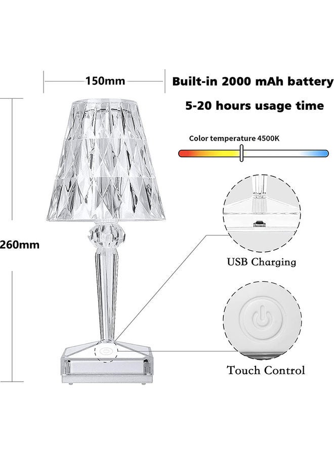 USB Charging Acrylic Diamond Table Lamp With Touch Lighting White 26 x 12 x 12cm