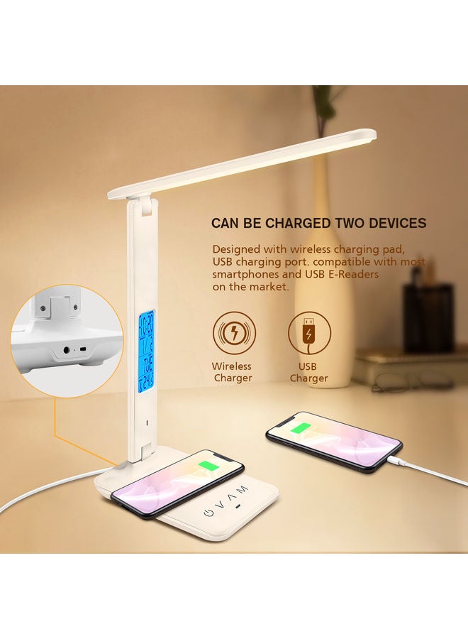 QI Wireless Charging LED Desk Lamp With Alarm Clock White 28x33x16cm