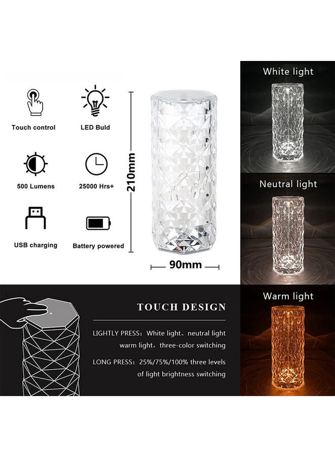 Rose Diamond USB Charging Table Lamp White 21 x 9 x 9cm